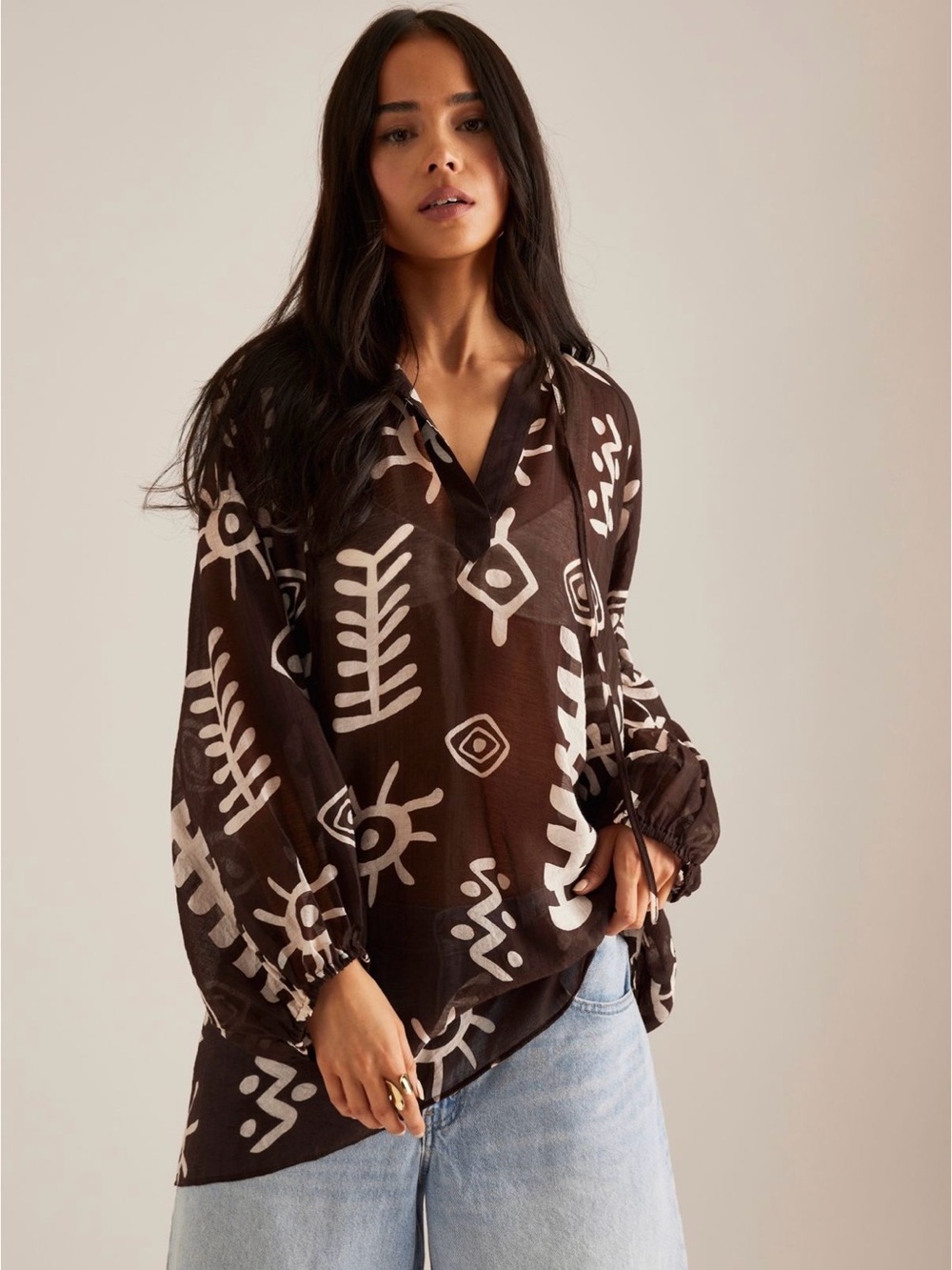 Maeve Tie-Neck Printed Mini Kaftan